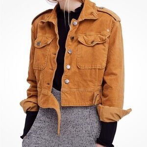 Free People Everlyn Jacket Small suede mustard Button Up Pockets Lined